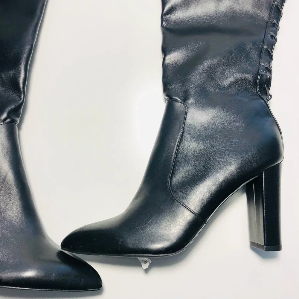 NEW CARVELA Black Second Skin wide-fit faux-leather over-the-knee boots sz 38.5